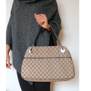 Gucci GG Monogram Canvas Shoulder Bag- Brown
